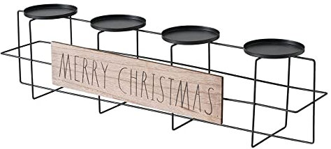 Kerzenhalter Merry Christmas schwarz Natur aus Holz und Metall Advent für 4 Kerzen