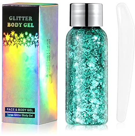 URAQT Body Glitter Gel, Chunky Glitter Gel, Body Lotion Glitzer,Grün | Flüssiger Lidschatten Meerjungfrau Pailletten Funkelnde für Gesicht Haare Lippen Nägel Make Up Kosmetik Festival Halloween