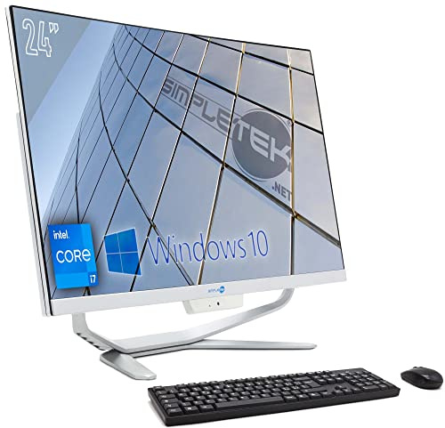 PC tout-en-un 24 Full HD Incurvé Core i7 Jusqu'à 3,90 GHz Windows 10 Pro 8 Go RAM SSD 240 Go Webcam 1080p WiFi5 BT HDMI Ordinateur fixe Aio Home école travail Simpletek