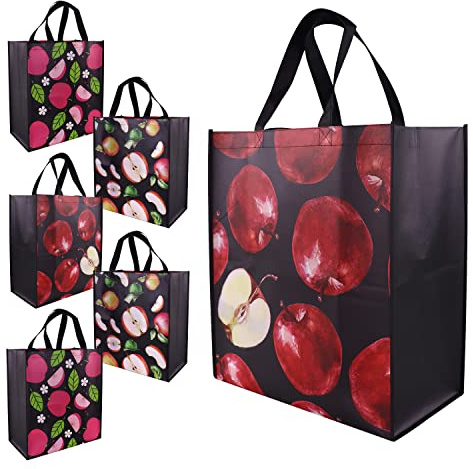 CHENGBAI TOTE 6 Pack Reusable Grocery Bags, Large Heavy-duty Shopping Bag with Sturdy Handles, Multi-Purpose Portable Shopper Bag for Groceries, Supermarket, Picnic, Fashion & Waterproof (bear 55LBS)