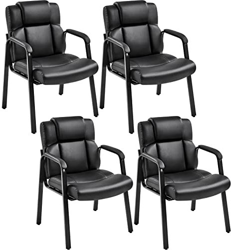 Yaheetech Besucherstühle Konferenzstühle mit Armlehnen 4 Stück Bürostuhl Schreibtischstuhl ohne Rollen Wartezimmerstühle Gästestühle Arbeitsstühle Polsterstuhl für Büro Konferenz Schwarz