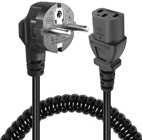 GELRHONR Câble d'alimentation CEE 7/7 vers C13,Cable Alimentation ecran pc,3 Pin AC Cordon électrique Secteur Câble Spiralé pour moniteurs, PC, imprimante, Scanner (Straight C13)