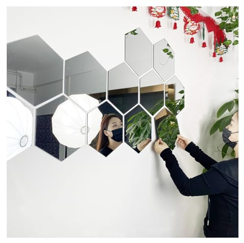 szdianhai 6 Stück Glas Hexagon Wandspiegel Fliesen,Rahmenloser Spiegel Set in Küche, Wohn und Badezimmer für Schlafzimmer Wohnzimmer Badezimmer und Heim Fitnessstudio,Schranktür