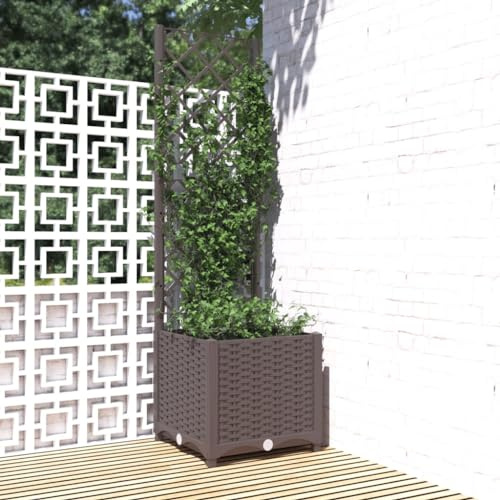 IKAYAA Jardinera con Enrejado PP Arriate de Jardín con Enrejado Macetero con Soporte para Trepadora Cultivos Plantas Flores para Patio Terraza Balcón 40 x 40 x 136 cm Marrón