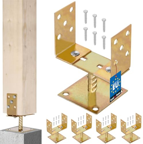 KOTARBAU® 4er Set U Pfostenträger zum Aufschrauben - Breitenverstellbar 0-160 mm - Bodenanker für Holzpfosten - Pfostenschuh für Zaunpfosten & Holzbalken - verzinkter Stahl - Gold