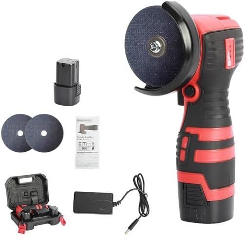 Amoladora angular de 16.8V,Disco inalámbrico,Máquina de corte de pulido eléctrico, carpintería doméstica, bricolaje con batería de 1500 mAh, 2 discos de corte (1 x batería/Rojo)