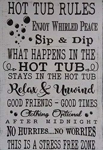 Hot Tub Rules Fun Christmas Idea Metal Sign Snowflake Bar Pub Home Cafe Man Cave Wall Decoration8X12 inch