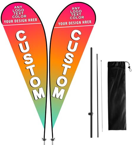 Naispanda 11 FT 3,4 M Personalisierte Werbe-Tränen Fahne mit Mast-Kit Personalisierte Tränenfahne Personalisierte Ladenschild Tränenfederfahne für Geschäftswerbung, Banner, Doppelseitiger Druck