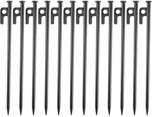 WOPPLXY 12 Stück Schwarz Zeltheringe, 30cm Zelt Heringe, Kohlenstoffstahl Erdnägel für Camping, Outdoor Wandern