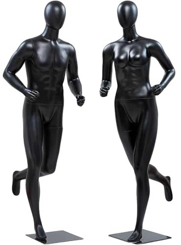 schaufensterpuppe Laufende stehende männliche und weibliche Schaufensterpuppe, realistische Ganzkörper-Schaufensterpuppe mit schwarzem Metallständer, kurvige Schaufensterpuppe in Übergröße für Kleider