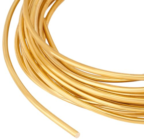 BENECREAT Cable de Latón Macizo Desnudo de 16.40 pie/5 m, Alambre de Latón Suave Redondo de Calibre 10/2.6mm, Alambre de Latón Puro para Hacer Joyas, Envoltura de Gemas Artesanales