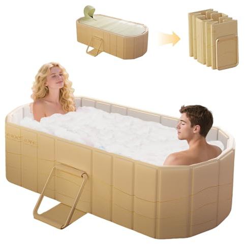 jessie 149,9 cm tragbare Eisbadewanne für Erwachsene, kalte Tauchwanne für Sportler, aufblasbare faltbare Badewanne, isolierter Whirlpool für Badewannenduschen, Indoor & Outdoor (mit Deckel)