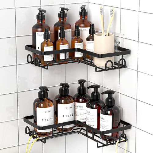 Diwoker Duschablage Ohne Bohren Ecke - Rostfreier Duschregal Badezimmer Organizer Shampoo Halterung für Dusche (Schwarz - 2 Stück)
