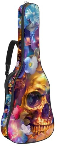 Gepolsterte Gitarrentasche mit bunten Rosen-Hortensien und Gänseblümchen, schützende Akustikgitarre, Gigbag für E-Bass, Konzertgitarre, Mehrfarbig 04, 42.9x16.9x4.7 in, Lässiger Tagesrucksack