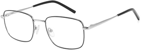 U VISION Blåljusfilter glasögon för kvinnor/män, anti-trötthetsglasögon av metall, överdimensionerade, bländfria glasögon med fyrkantig ram, anti-blåljus-glasögon, dator, Svart-silver