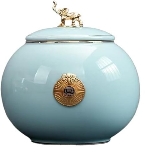 CvbGNJm Tea Caddy，Ceramic Storage Jar，Simple Retro Tea Caddy, Ceramic Tea Caddy, Sealed Tea Storage Caddy, Home and Office Ornaments Food Storage Containers(Blue,13.7x15.3cm)