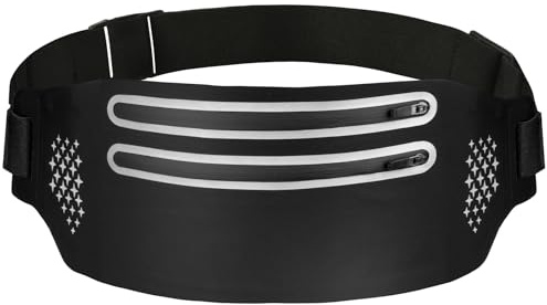 AOOSU Cintura Jogging per Sportivo, Cintura da Corsa per Donne e Uomini, Marsupio Running con Doppia Catena, per Escursioni, Fitness, Viaggi, Corsa, Pocking, Accessori, Cintura Elastica (Nero)