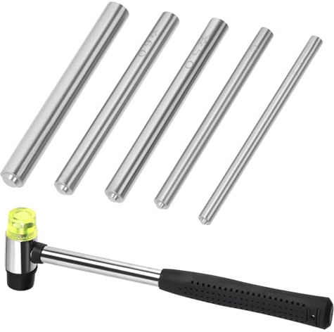 Swpeet Aluminium Flachkopf Rohrnieten 6pcs 5 Größen Manueller Niet Punch mit doppelter Gesicht Gummi Hammer Sortiment Kit, Roll Pin Punch mit Hammer Set Manueller Niet Werkzeug für Niet Installation