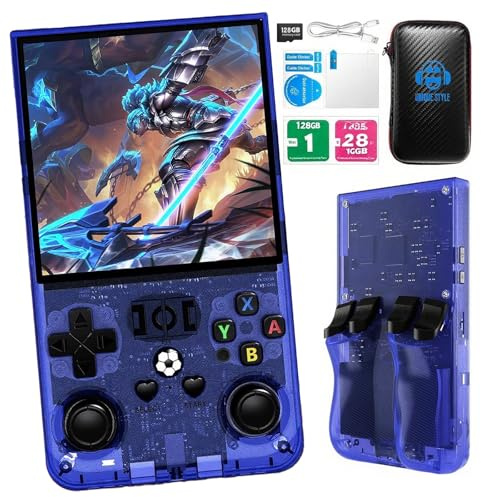 R36MAX Retro Handheld Game Console,Retro Gaming Console with 18000+ Games 128GB Card,4 Inch IPS Screen, Portable Video Gaming, Plug and Play Gameboy for Adults(Purple Blue)