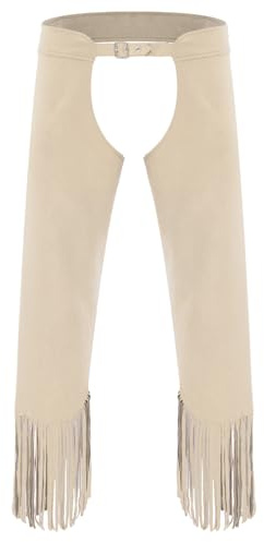 renvena Västerländsk outfit chaps byxor mocka cowboybyxor med tofsar rodeo sheriff temafest halloween karneval kostym, Beige, XL