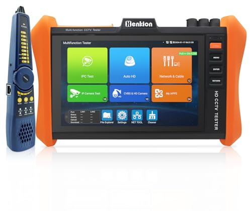 Henkion IPC CCTV Tester H12-ADHS con monitor touch screen IPS da 8 pollici, tester per fotocamera CCTV supporta IP 8K 32MP e 4K 8MP TVI CVI AHD SDI, tester per cavi SFP POE HDMI/VGA WiFi RS485