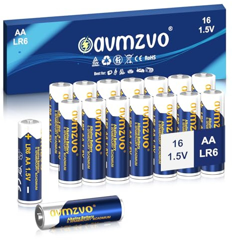 avmzvo AA-batterier, LR6-batterier, 16 stycken, 1,5 V alkalisk, hållbar kraft