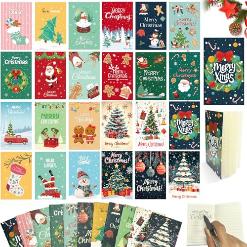 YeahBoom 24 Stück Mini Notizbuch Weihnachten,Mini Notizblock Kinder,Weihnachts Notizblock Klein,Kleines Notizbuch,Weihnachts Notizblöcke für Kinder,Party Geschenke Bag Fillers für Kollegen,Schüler