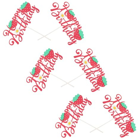 FIXOSHEE 6 Piezas Decoración de Tartas de Cumpleaños con Topper de Fresa Brillante de Reutilizables y para Fiestas Infantiles Temáticas y Celebraciones Especiales