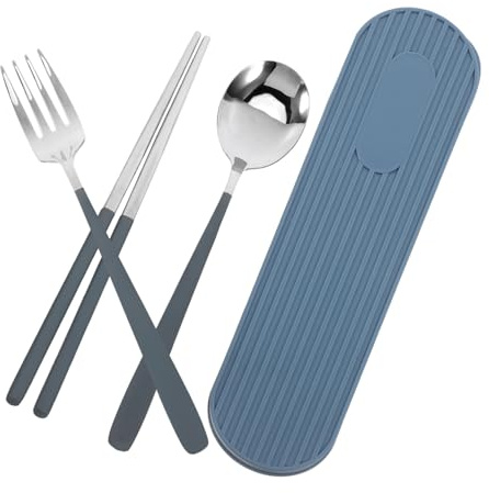 MOTHNUR Cubiertos Portátiles con Estuche de Acero Inoxidable Set Cubiertos Viaje con Tenedor Cuchara y Palillos para Camping y Almuerzo Práctico