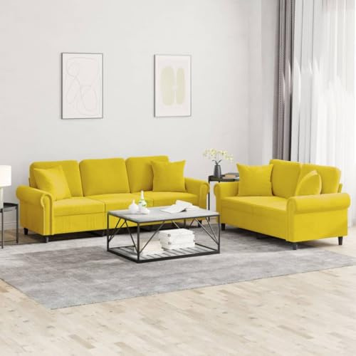 YuuSsea 2-TLG. Sofagarnitur, Gelb Samt, Modernes Design, Robuster Metallrahmen, Bequeme Polsterung für Wohnzimmer, Lounge