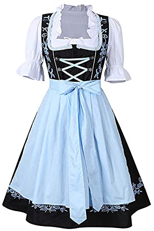 Generico Abito Tradizionale Dirndl da Donna Oktoberfest Gonna Set a Maniche Corte Vestito da Birra Dirndl Costume Donna Abito Tirolese di Ragazze per Oktoberfest Tedesco Festa di Ottobre (1-Blue, S)