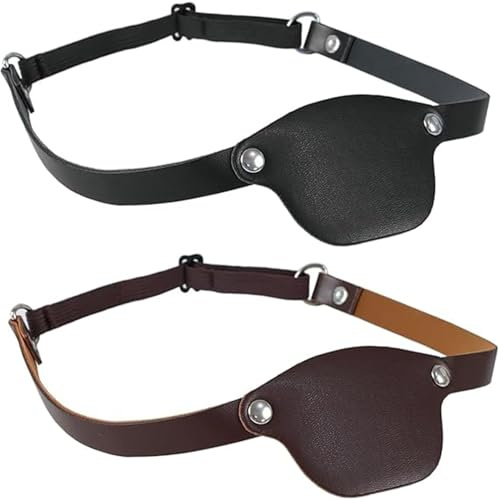 AZIDWERYQ 2pcs Pirate Eye Patch, PU Leder einstellbares Piratenkostüm, Halloween Accessoires für Kinder Erwachsene Kostüm