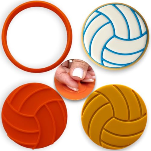 Premium Serve It Up Volleyball Textured Cookie Cutter 3 Inch – 2-in-1 Cutter & Stamp with Handle – Dishwasher Safe, Durable & Easy Care