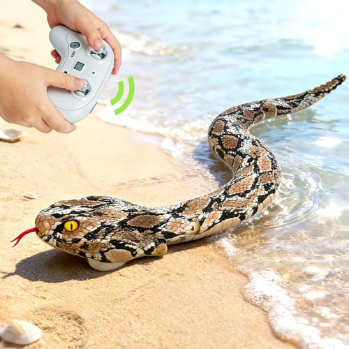 HILKKET Serpiente Teledirigida, Serpiente pitón Teledirigida de 64 cm, Juguete eléctrico de Serpiente para Tierra y Agua a 5 km/h, Juguete Impermeable para Piscina, Juguete Acuático para Niños