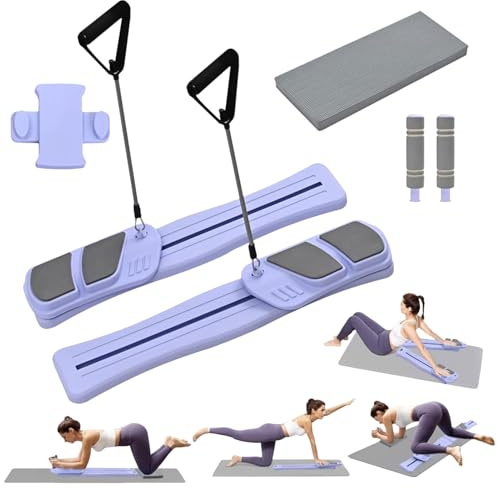 Pilates Reformer Split Fitness Board – Multifunktionaler Beinstraffungs- und Bauchtrainer | -Fitnessgerät | Inklusive Kordelzug-Kniepolstergriffen, Verbindungsschnalle
