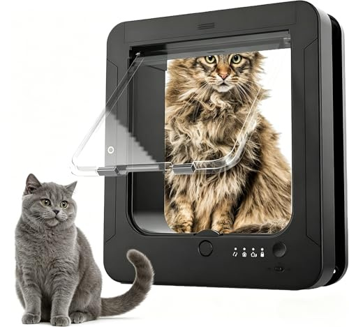 Weatherproof Magnetic Cat Flap Door, Black | 4-Way Lock Compatible with Microchip Collar Tags,Easy to Install for Interior&Exterior Doors,Suitable for Cats and Small Dogs