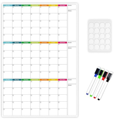 Dry Erase Wandkalender 24x36, Planificateur mensuel effaçable à sec