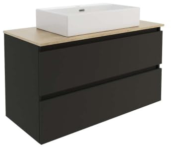 Baikal Mueble de Baño Nilo. Mueble MONTADO. 100cm Negro 2 Cajones Suspendido con Lavabo sobre Encimera de 60cm