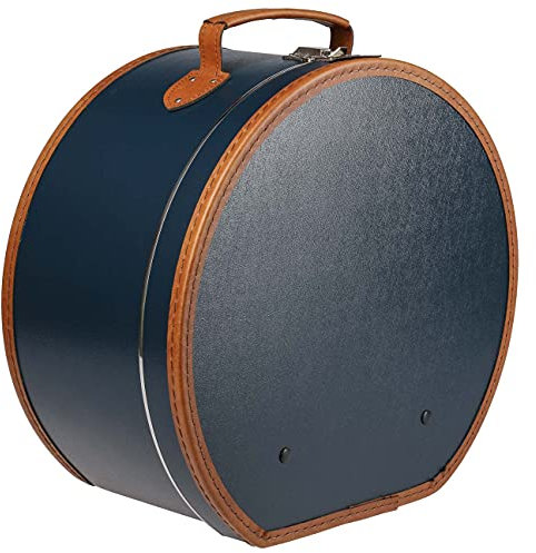 Lierys runder Hutkoffer blau - Maße: 40 cm x 21 cm - große Hutschachtel aus Kunstleder - Hutbox zur Aufbewahrung mit Tragegriff und Klappverschluss - Koffer für Hüte - auch als Deko für die Wohnung
