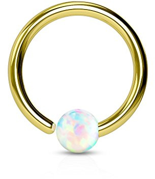 Paula & Fritz® Ring aus Edelstahl Chirurgenstahl 316L Gelbgold, Schwarz, Roségold, Regenbogen für Lippe, Nase, Augenbraue mit Opal Weiß