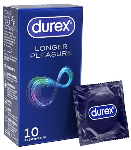 Durex Longer Pleasure - 10 Préservatifs Retardant Extra lubrifiés - Prolonge la durée du rapport (ex Performance Booster)