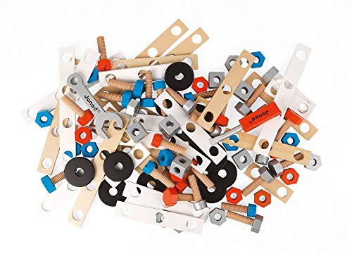 Janod - Baril Brico'Kids 100 Pièces - Jeu de Construction et d'Imitation en Bois - 5 Modèles Inclus - Apprentissage Motricité Fine et Créativité - dès 3 Ans, J06479