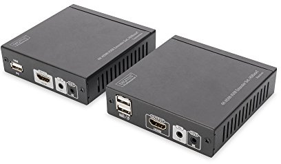 DIGITUS Professional DS-55502 - 4K HDMI KVM-Extender - 30/60 Hz - Set (Sender/Empfänger) - HDBaseT - HDCP 1.4 - bis zu 70 m Reichweite - PoE-fähig - Patchkabel (Cat 5e/6) - schwarz
