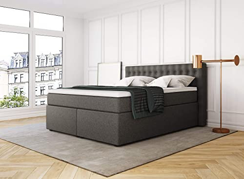 Betten Jumbo King Boxspringbett 180x200 cm 7-Zonen TFK Härtegrad H2 und Visco-Topper | Farbe Braun | div. Größen verfügbar