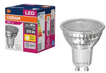 OSRAM LED Star Value Ampoule PAR16 à réflecteur LED avec culot GU10 GL 575 lumens, blanc chaud (3000K), remplacement des ampoules à incandescence conventionnelles de 80 W, non graduable
