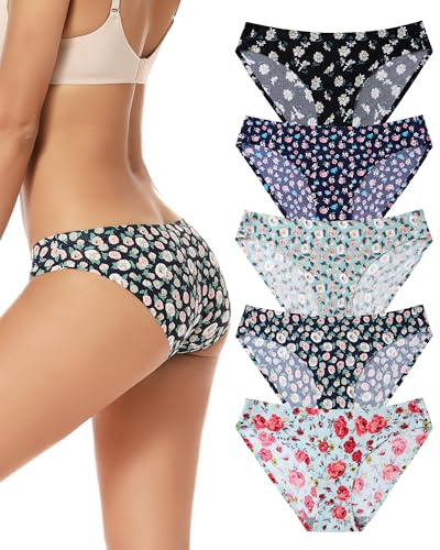 VOENXE Damens Bikinitrosor, Mjukseamless Andetagbara Trosor, Osynliga Komfortabla Slips, Hipster Underkläder För Kvinnor, 5-Pack