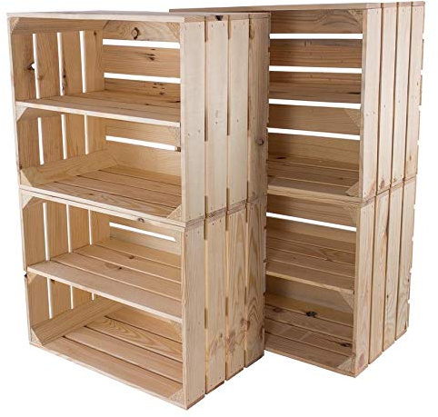 Kontorei® natur fruktlåda med mellanskiva 50 cm x 40 cm x 30 cm vinlådor naturbelass regallista skohylla bokhylla stabil dekolister för hall/vardagsrum