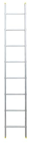 Bayersystem BS-DJ 1x8 Aluminium Anlegeleiter, 8 Sprossen, bis 150 kg belastbar, Leiterhöhe 2,17 m, max. Arbeitshöhe 3,04 m, Profi-Leiter, Stufenanlegeleiter, Silber/Gelb