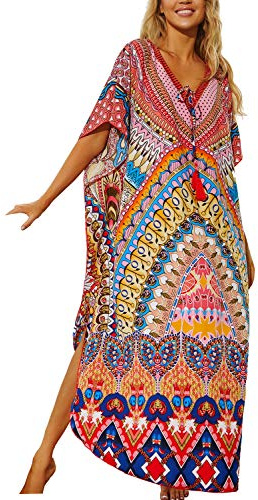YouKD Caftan Largo de Verano Bikini de Playa Bohemia Vestido de Encubrimiento Bata de Talla Grande para Mujer