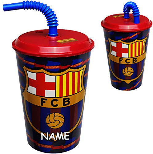 alles-meine.de GmbH Trinkbecher/Trinkhalmbecher - Fußball - FC Barcelona - FCB - inkl. Name - mit Strohhalm & Deckel - BPA frei - 430 ml - Kunststoff Plastik - Trinklerntasse /..